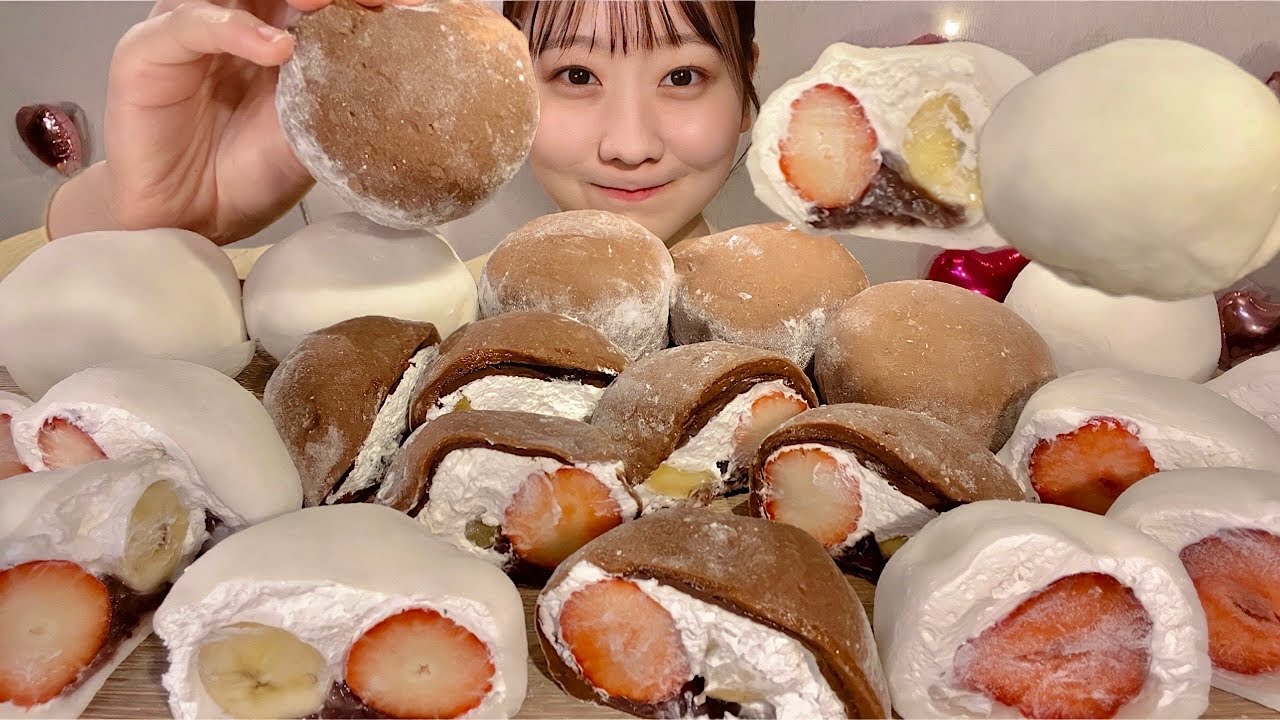 ASMR Шоколадно-фруктовый крем дайфуку Клубничный крем дайфуку【Mukbang/ Eating Sounds】