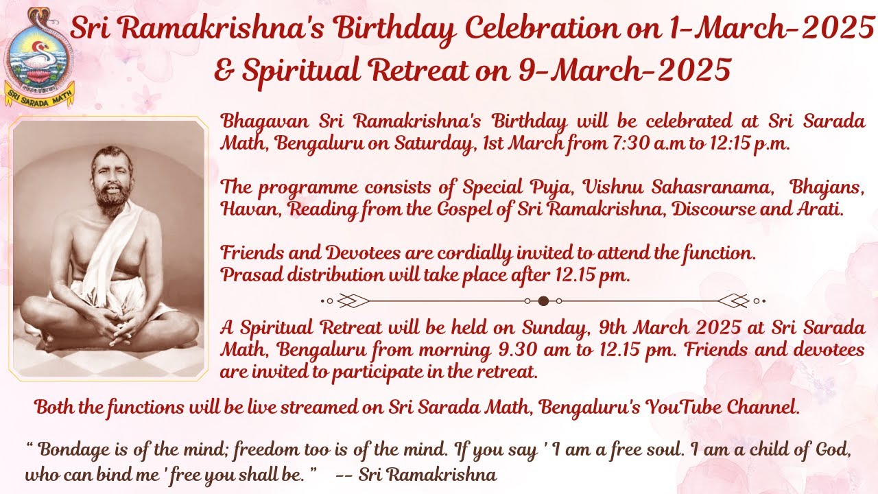 Sri Ramakrishna's Birthday Celebration : 1-March-2025