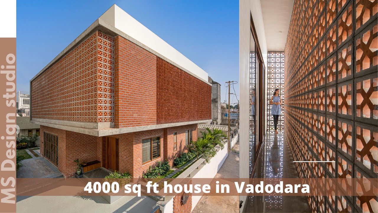 4000 sq ft house in Vadodara Brick Screen House Home Tour