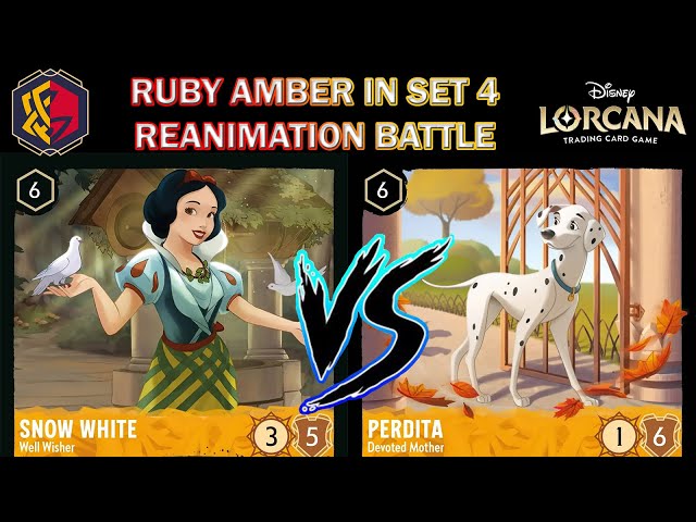 [Set 4] RUBY AMBER REANIMATION BATTLE - SNOW WHITE -VS- PERDITA -  Disney Lorcana Gameplay - YouTube