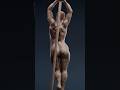Sculpting female pose. Arms raised leaning on a pole.