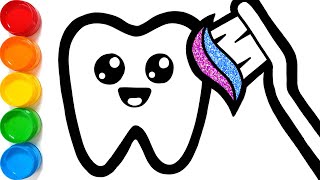 How to Draw and Color Cute Tooth and Toothpaste - Dental Care Coloring Book for Kids