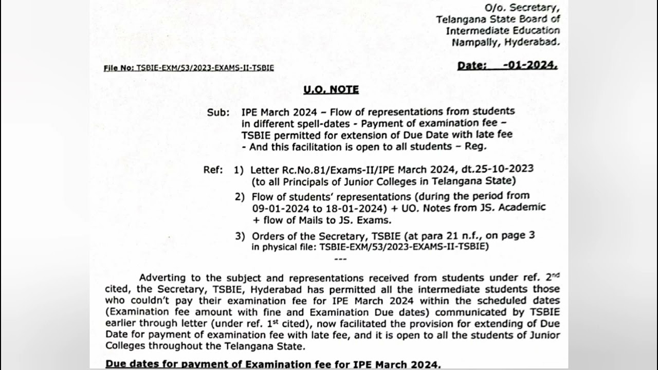Intermediate Students Good News March-2024 ExaminatioFee Last Date Can be Extended More Watch Video