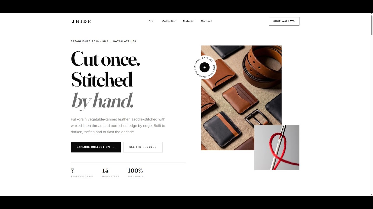 JHIDE handmade leather goods website walkthrough