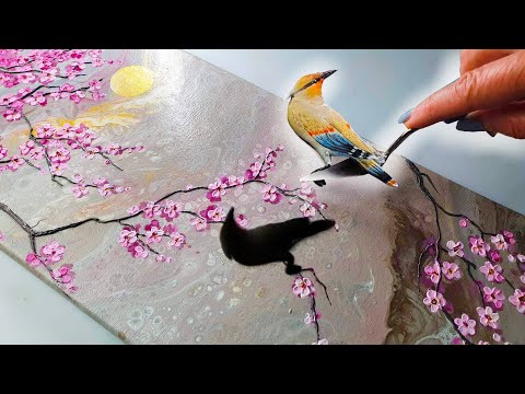 ELEVATE Your Acrylic Pouring - Sakura Tree Art + 3D Elements!  | AB Creative Tutorial