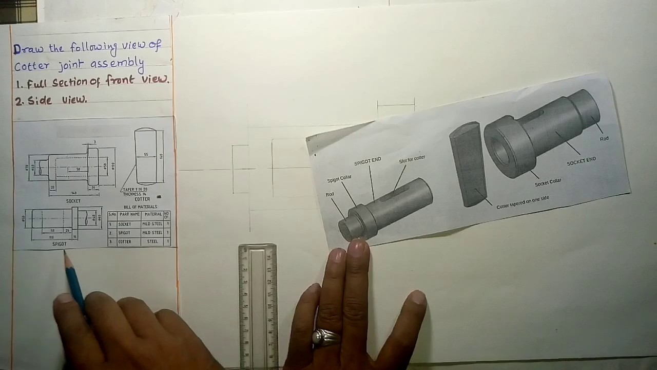 Cotter joint Assembly drawing in hindi YouTube
