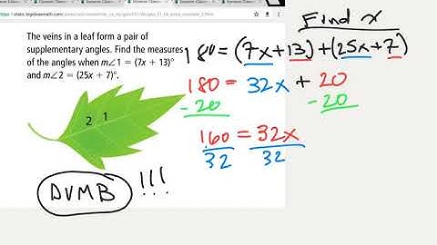 Geometry Section 1.6 Example Supplementary Angles Word Problem with Algebra