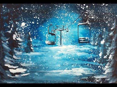 Watercolor and White Gouache SKI LIFTS 2 Painting Demo 