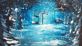 Watercolor and White Gouache SKI LIFTS 2 Painting Demo 