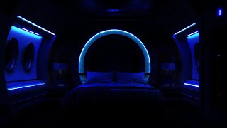 Night Flight in a futuristic Airplane | Relaxing Dark Screen and Engine Noise | 10 h Space Sound