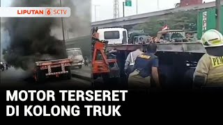 Motor Oleng dan Terjatuh hingga Tersangkut di Bawah Kolong Truk | Liputan 6