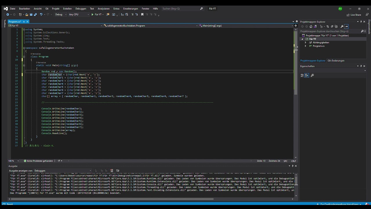 Update Zufallsgenerator in C#: Buchstaben | Code \u0026 Paste Folge Nr. 2
