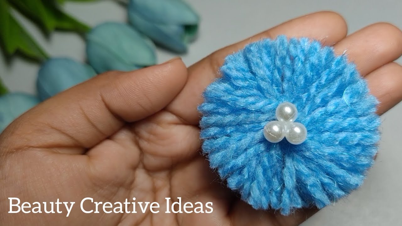 Super Easy Woolen Flower Making with Fingers ❄️🩵 | Diy Flower | Hand Embroidery ❄️❄️ 