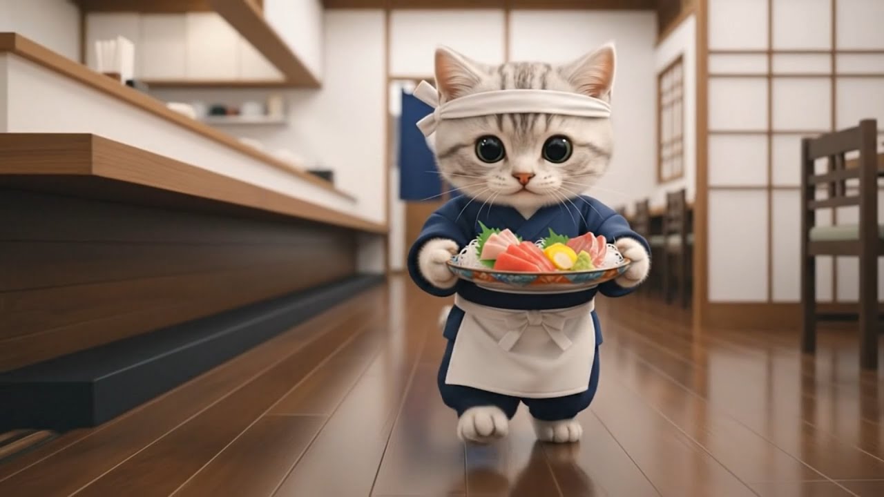 いらっしゃいませ!!猫店員が握る特上寿司 ねこの一日に密着🐱🍣 - YouTube
