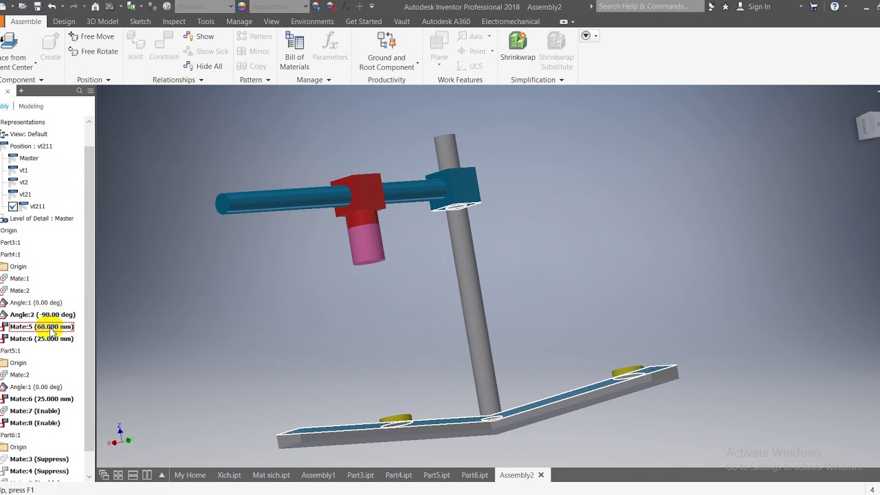 Mô phỏng vị trí position trong inventor 2018 - YouTube