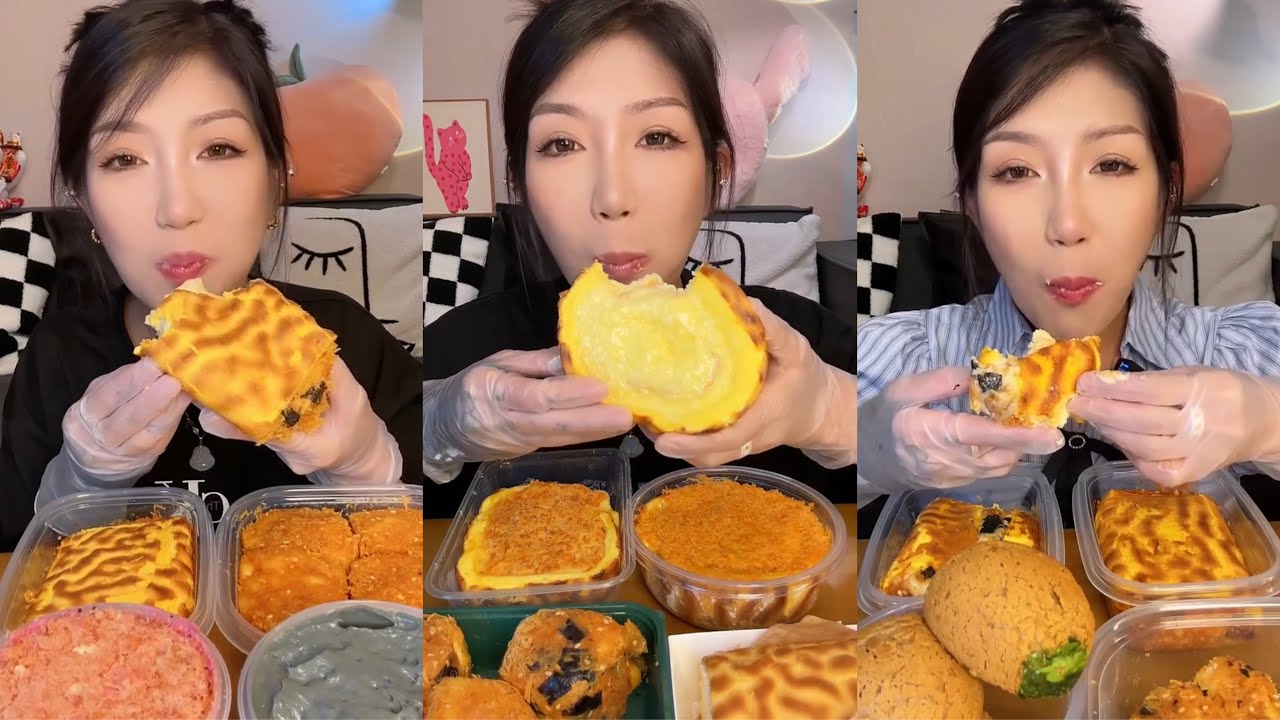 ASMR MUKBANG - MUKBANG SOUND - TIGERSKIN ROLL CAKE, FLOSS ROLL CAKE