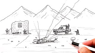 How to draw a War scene | Afghanistan