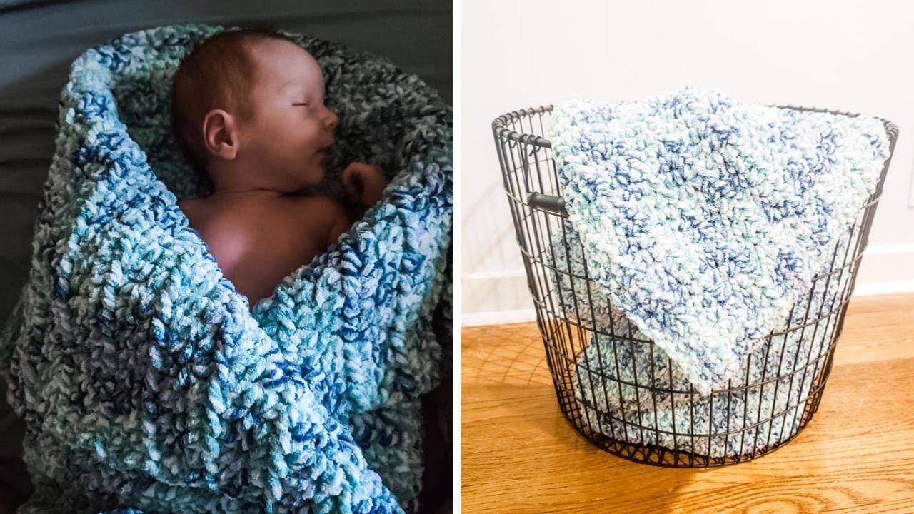 Crochet Beginner Baby Blanket (Quick & Easy using Bernat Blanket Yarn) 