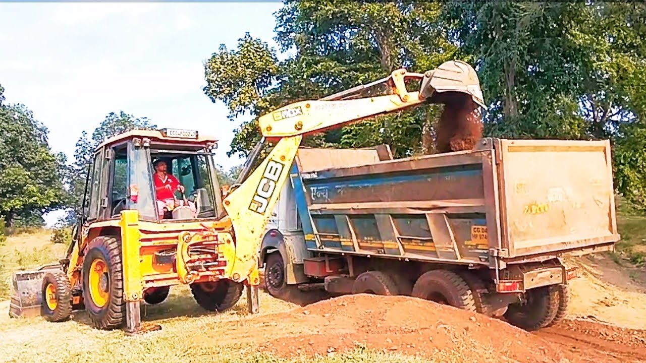 JCB 3dx Plus Loading Pond Mud in 2518 Ex Track l JCB Truck Loading l ...