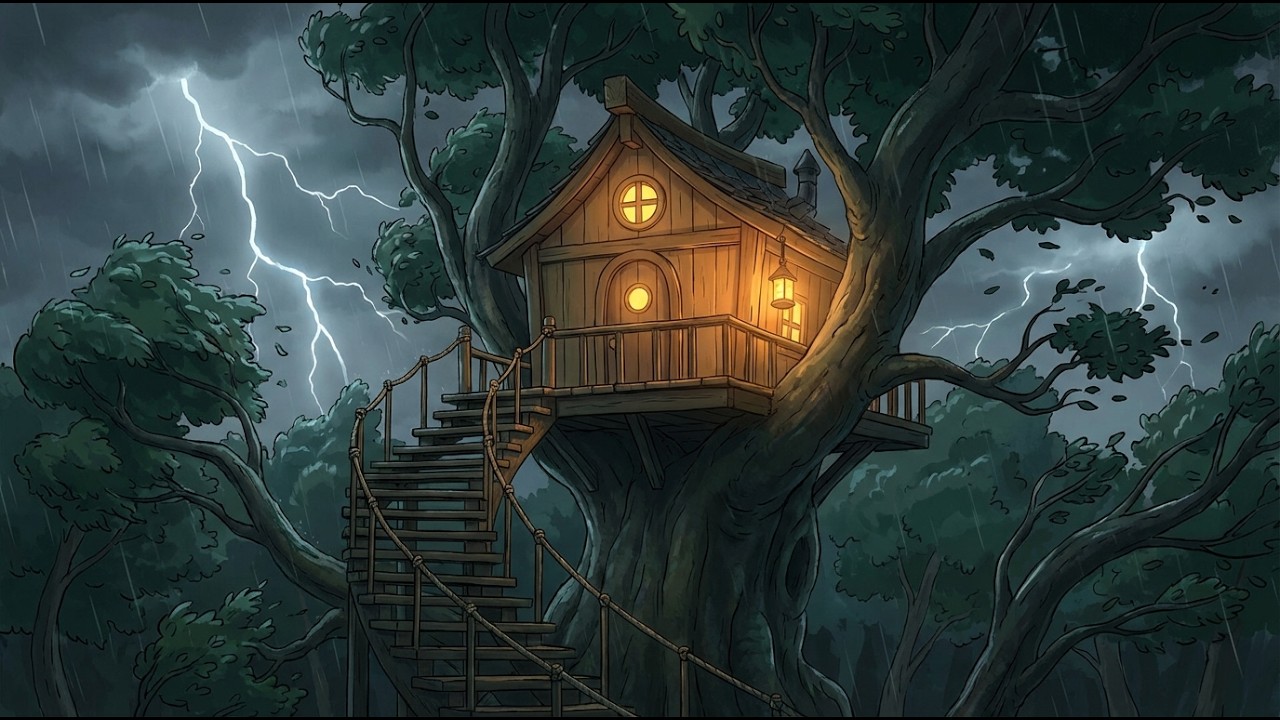 I Lived in a Treehouse During a Storm | Cozy Ghibli ASMR