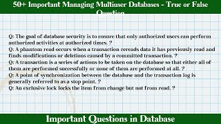 MCQ Questions Managing Multiuser Databases - True or False with Answers