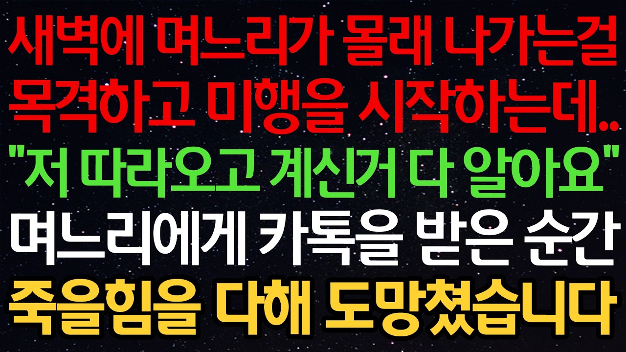 새벽에 며느리가 몰래 나가는걸 목격하고 미행을 시작하는데.. “저 따라오고 계신거 다 알아요” 며느리에게 카톡을 받은 순간 죽을힘을 다해 도망쳤습니다