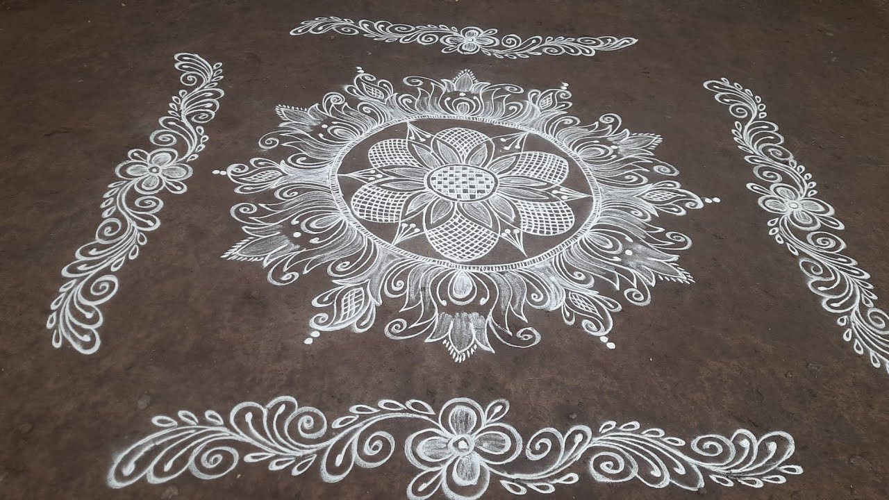 5*3dots Friday lotus muggulu with side border design //easy kolam