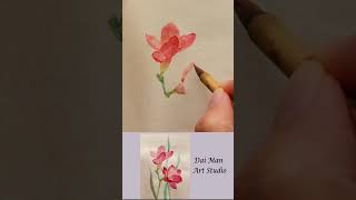 Super Easy Red Freesia Flower - Watercolor Painting for Beginners