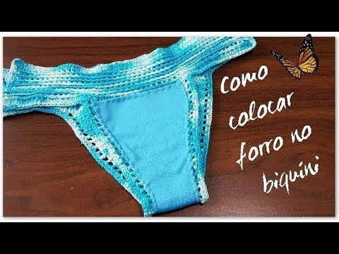 Como colocar forro em biquíni de crochê/Luciene Targa