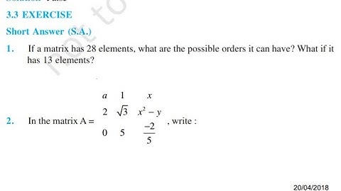 MATH NCERT EXEMPLAR MATRICES Q1 TO Q20 SOLUTIONS OF CHAPTER-3 CLASS-12 th