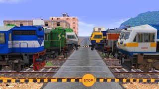 6 Diesel Trains Crossing Back to Back at Railroad Crossing - Train Simulator 2022