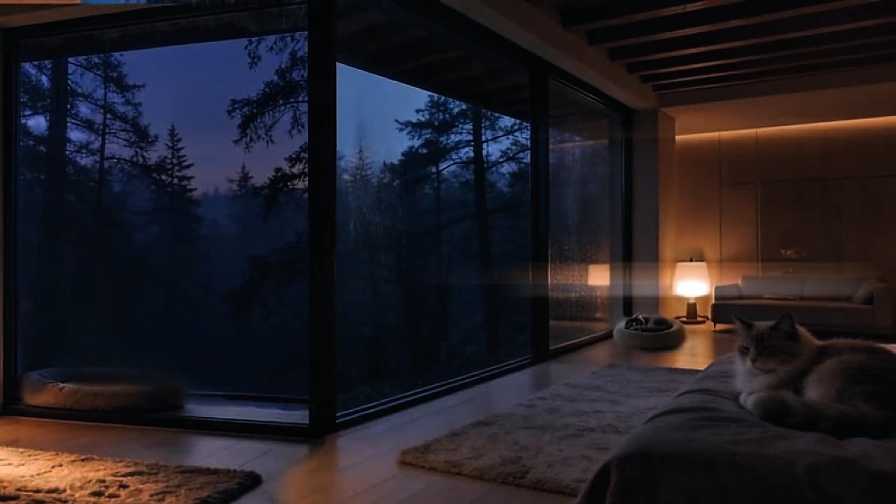 It's 3 AM Rainy Night in a Cozy Bedroom with a Sleeping Cat 🐱 (Instant Calm) - 1 Hour Nature Sounds