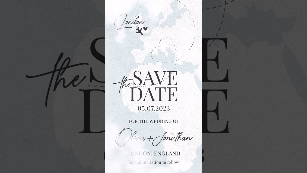 Destination Save the Date Video Invitation, World Map Digital Animated E-Wedding Invite,
