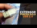 Cabo extensor USB 2.0 transparente pontas gold.