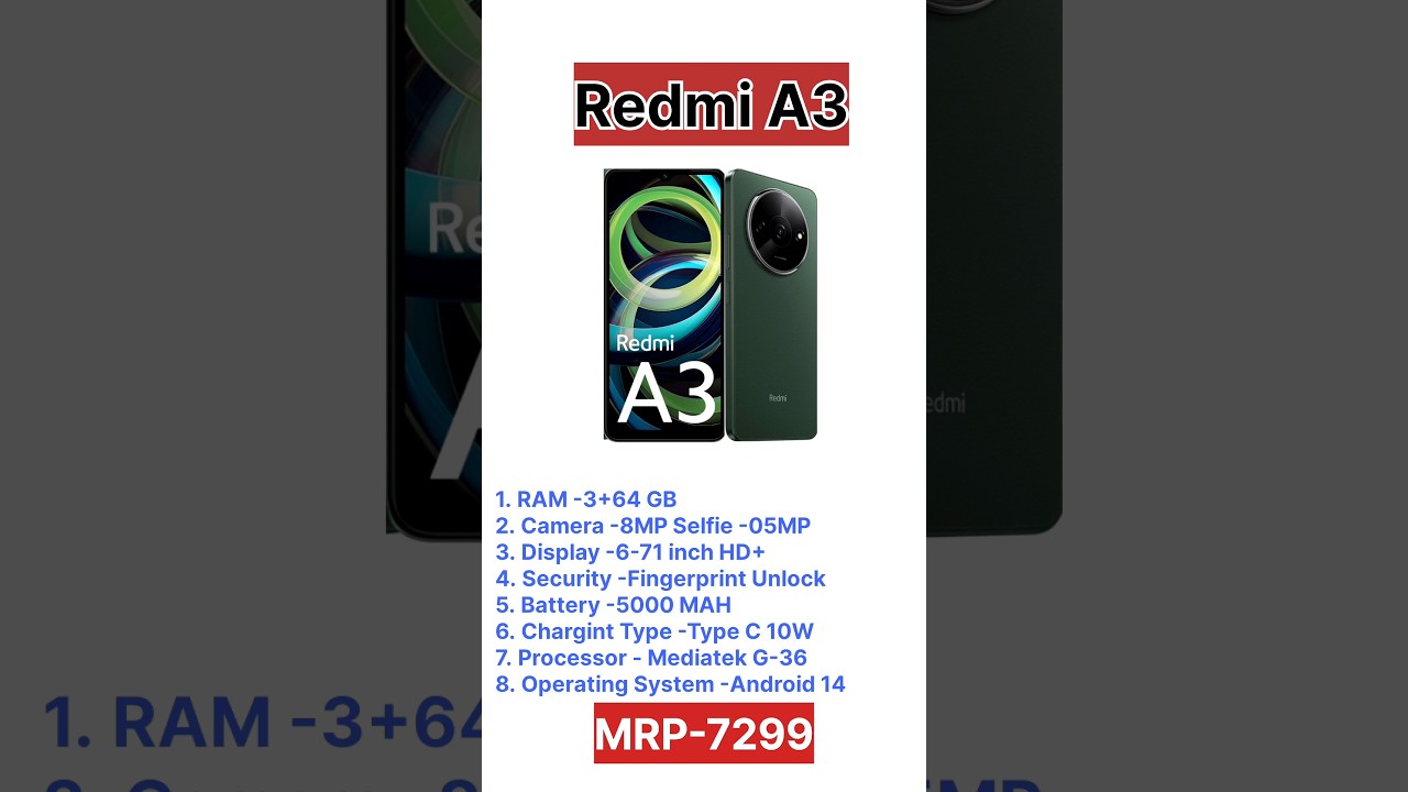redmi A3 details specifications 