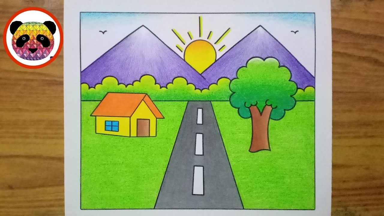 How to Draw Easy Scenery | Drawing Sunset Scenery Step by Step with Oil ...  | Drawing sunset, Easy scenery drawing, Scenery drawing for kids