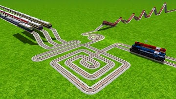 All Trains Passing At Square Circles Round Snake Tracks Risky Railroad Tracks | train simulator game