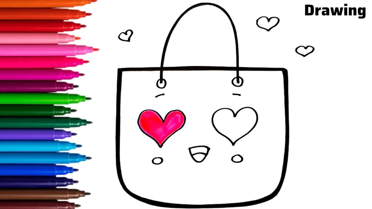 Draw a Cute Shopping Bag Simple & Easy for Kids | Shopping Bag Drawing | Drawing For Kids