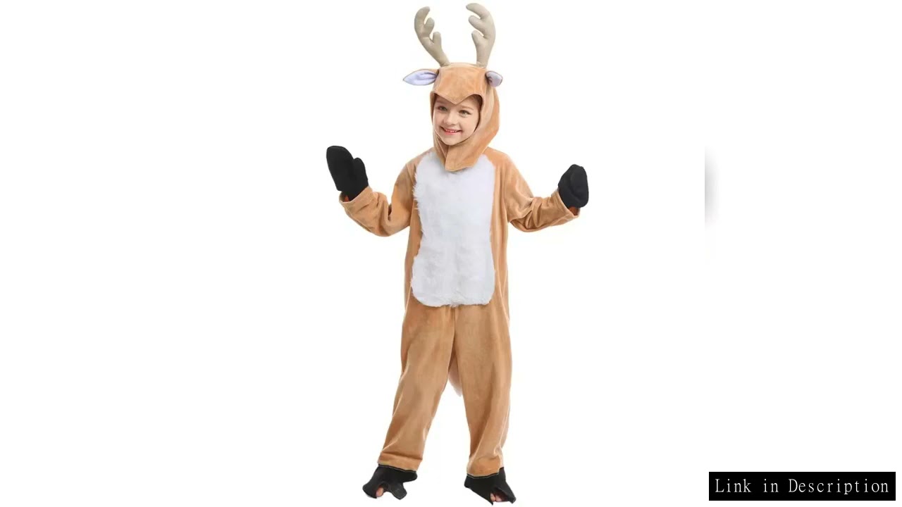 Children's Reindeer Cosplay Costume, One-piece Suit with Hat, Suitable for Halloween and Christmas S