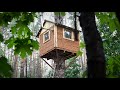 Building a second floor in a tree house shelter outdoor   im hiding from heavy rain