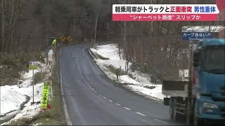 軽乗用車がトラックと正面衝突 20代男性が意識不明の重体…雪でスリップの可能性も (21/04/09 19:15)