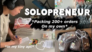 Packing 200+ orders on my own for my clothing brand at my tiny apt ♡ life as a solopreneur vlog