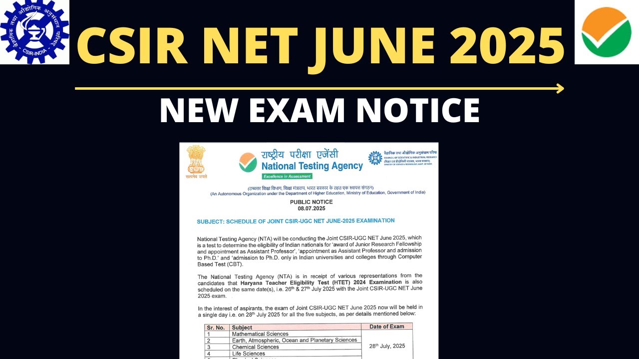 CSIR NET JUNE 2025 || CSIR NET NEW EXAM DATE || CSIR NET NOTIFICATIONS ...