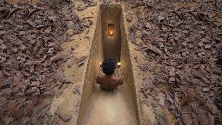 Build Secret Underground Slide Tunnel Villa in Deep Jungle by Ancient Skills