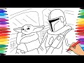 STAR WARS THE MANDALORIAN BABY YODA COLORING PAGE. HOW TO DRAW THE MANDALORIAN AND YODA.