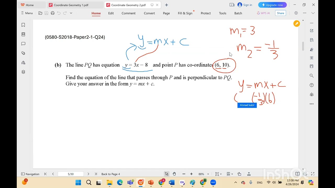 Coordinate geometry2, 0580,S2018,Paper2,1,Q24