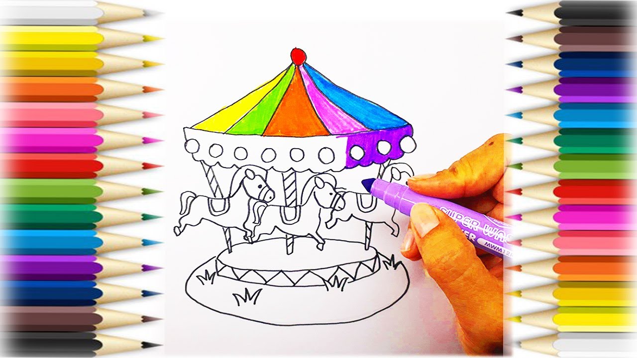How To Draw The Carousel /Coloring Page/Art Colors for Children - YouTube