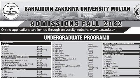BZU Admission Fall November 2022.. Complete Details, Fee Structure & Merit Lists