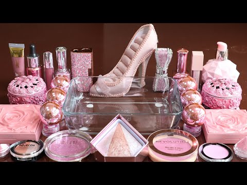 'Shimmer Pink' Mixing'Shimmer Pink'Eyeshadow,Makeup and glitter Into Slime★ASMR★SatisfyingSlimeVide