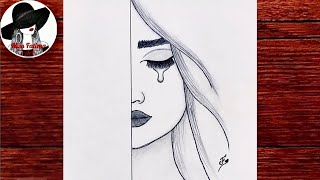 Very Easy Crying Girl Drawing || How To Draw A Sad Girl step by step screenshot 5